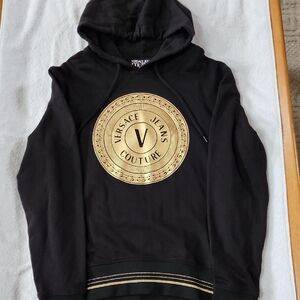 Versace Jeans Collection Men,s Black Hoodie with Gold Emblem Size L Preowned
